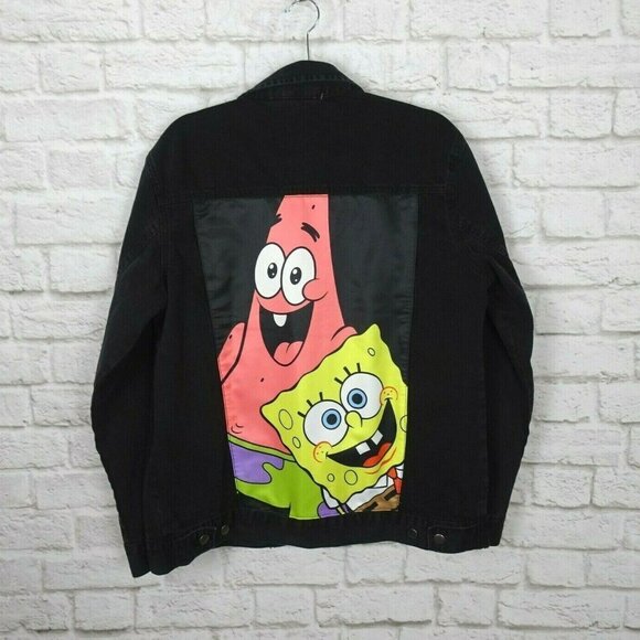 New Men's Spongebob Squarepants Patrick Jacket Denim Jean Trucker Graphic M - Picture 1 of 12